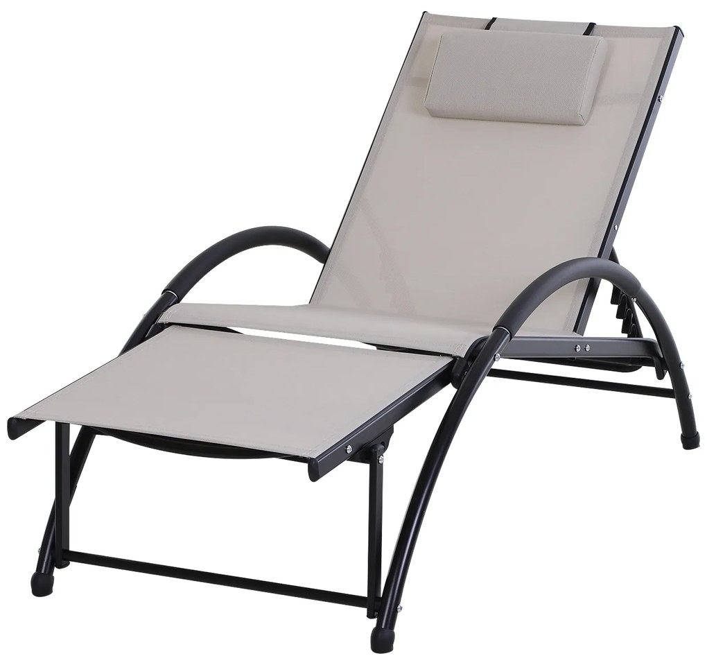 Outsunny Espreguiçadeira de Jardim Reclinável com Encosto Ajustável de 5 Níveis Apoio para os Pés Regulável e Apoio para a Cabeça Removível para Terraço Balcão Exterior 66x152x81cm Bege