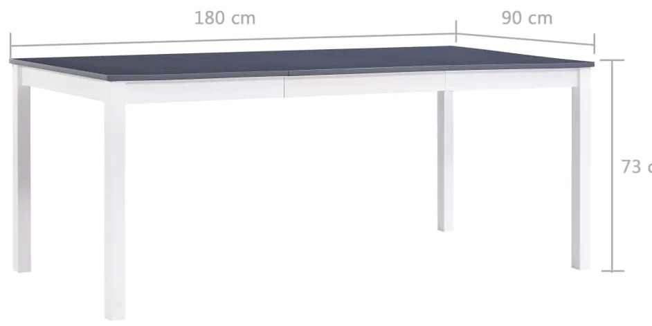 Mesa de jantar 180x90x73 cm madeira de pinho branco e cinzento