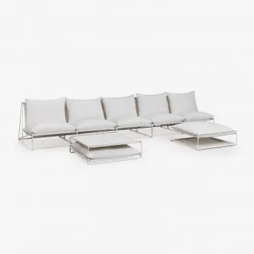 Conjunto De Jardim Com Sofá Modular De 5 Peças, Mesa Auxiliar E Puff Conversível Amaro Gardénia Branco - Sklum