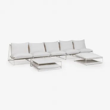 Conjunto De Jardim Com Sofá Modular De 5 Peças, Mesa Auxiliar E Puff Convertíveis Amaro Gardénia Branco - Sklum