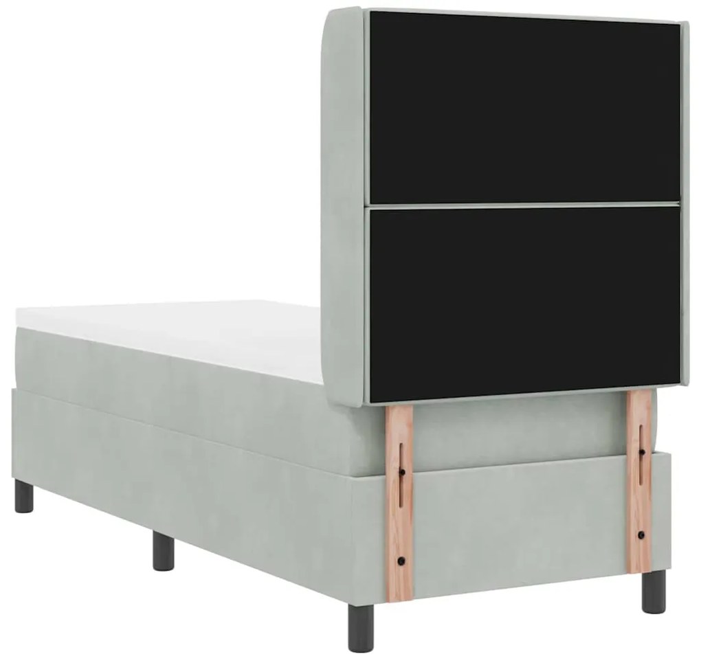 Cama Box vidaXL com Colchão &amp; Luz LED Cinza Claro 80x200 cm Veludo