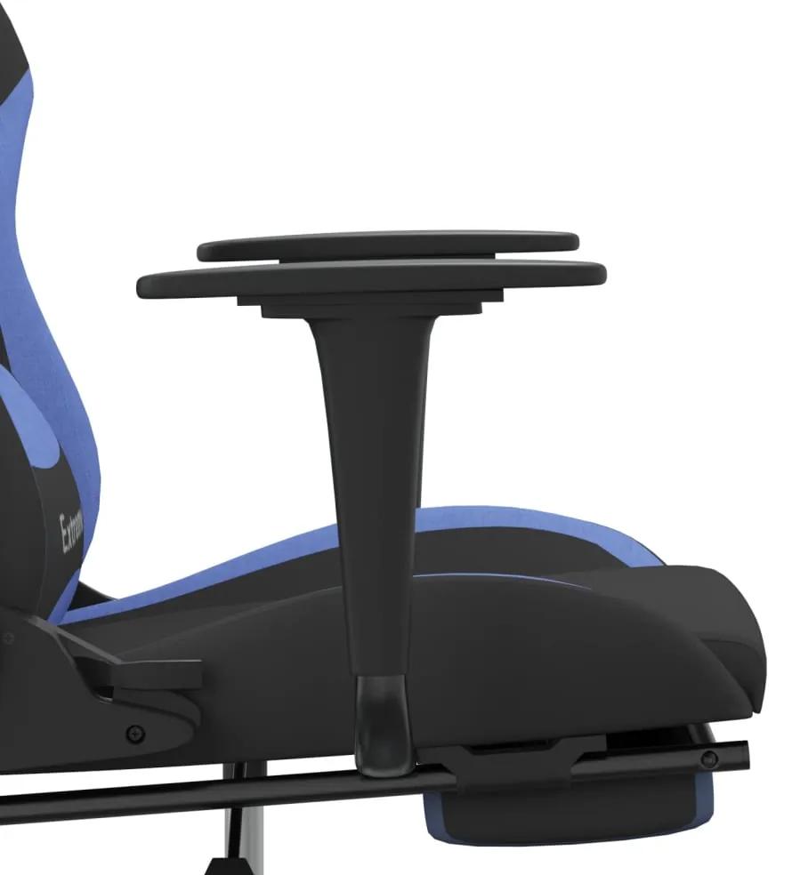 Cadeira de gaming com apoio de pés tecido preto e azul