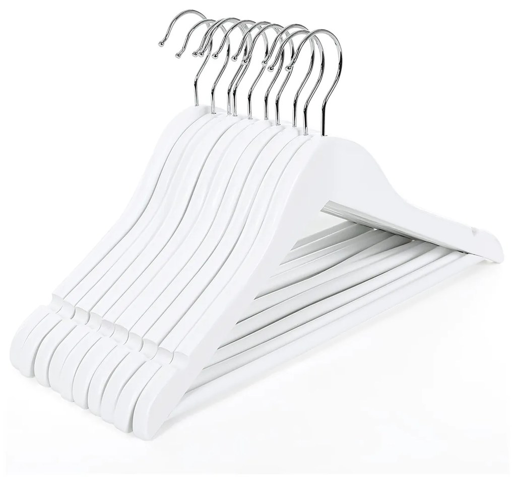 Cabides infantis SONGMICS madeira maciça, pacote de 20, com ponte e entalhes, gancho giratório 360 ° branco 35 cm CRW06W-20