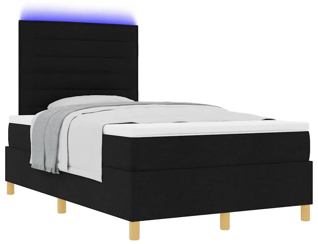 Cama Box Spring com Colchão &amp; LED Preto 120x190 cm Tecido