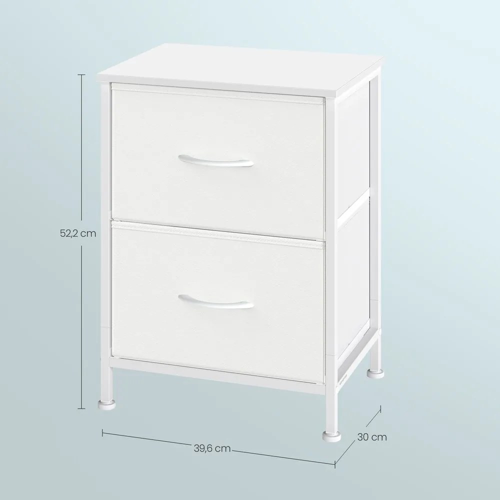 Mesa cabeçeira com 2 gavetas forradas a tecido 30 x 39,6 x 52,2 cm Branca