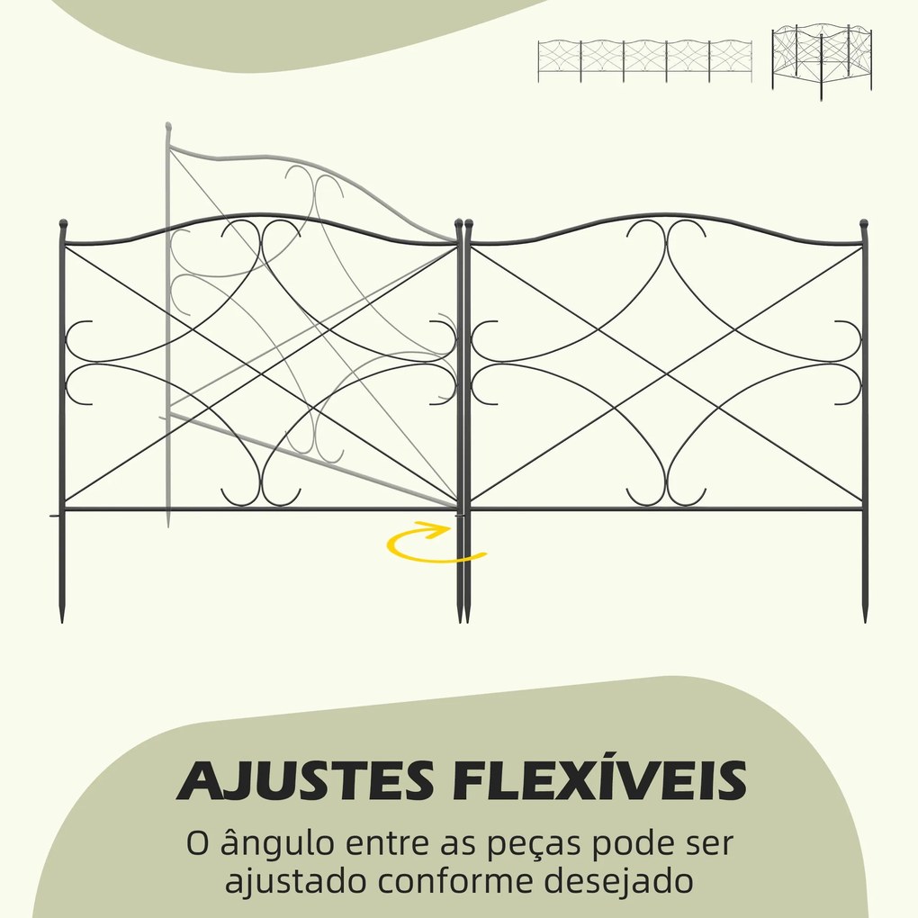 Outsunny Cercas Decorativas para Jardim com 5 Painéis 305x62 cm Cerca