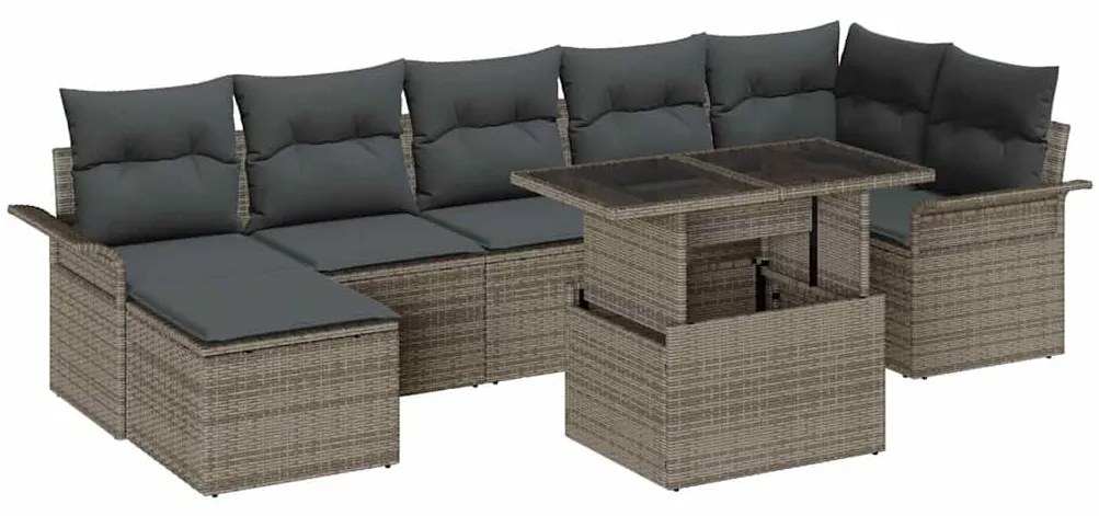 Conjunto de Sofá de Jardim vidaXL 8 Peças com Almofadas Cinzento Rattan Poly