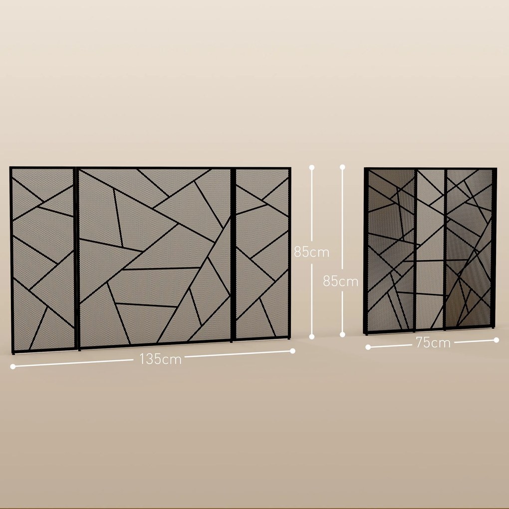 Resguardo de Lareira Dobrável de 3 Painéis, 135 x 1,2 x 85 cm, Proteção Contra Faíscas, Preto