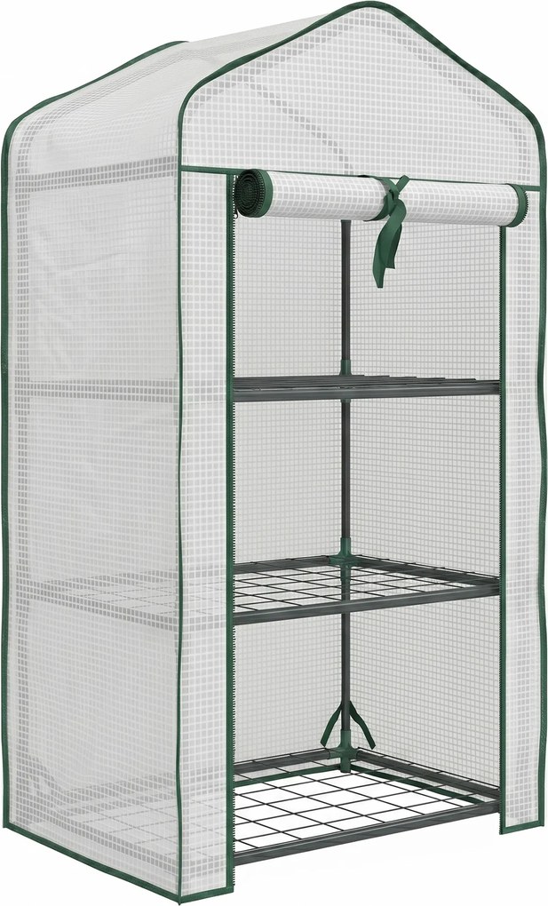 Outsunny Estufa de Jardim de 3 Níveis Estufa de Terraço com 3 Prateleiras para Cultivo de Plantas Flores 59x39x127 cm Branco | Aosom Portugal