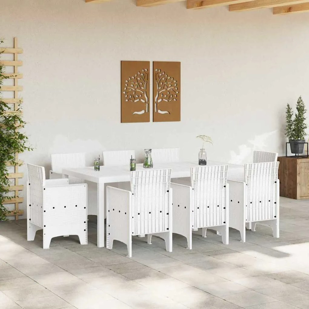 Conjunto de Jantar para Jardim 9 pcs Branco Rattan / Vime