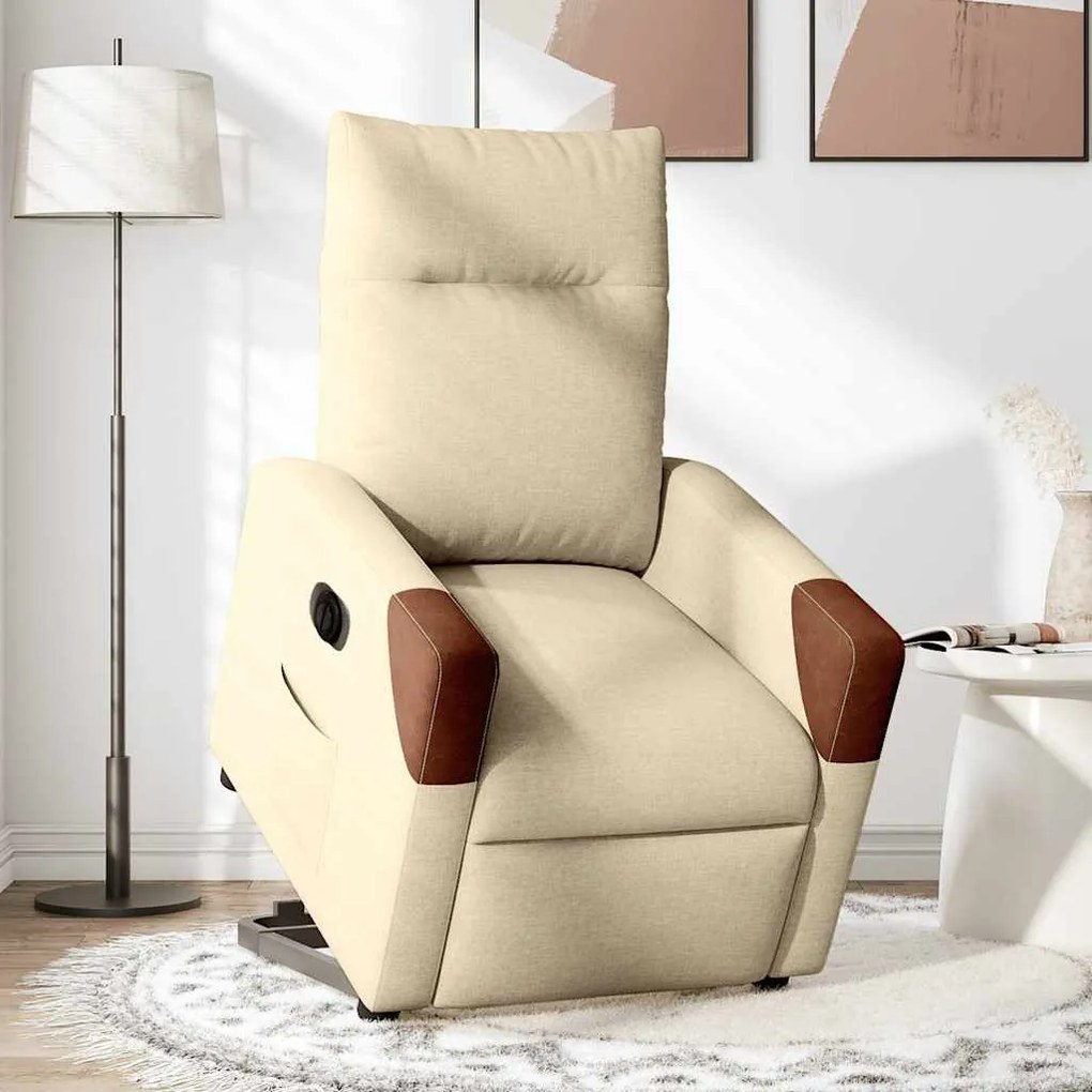 Poltrona reclinável elevatória elétrica tecido cor creme