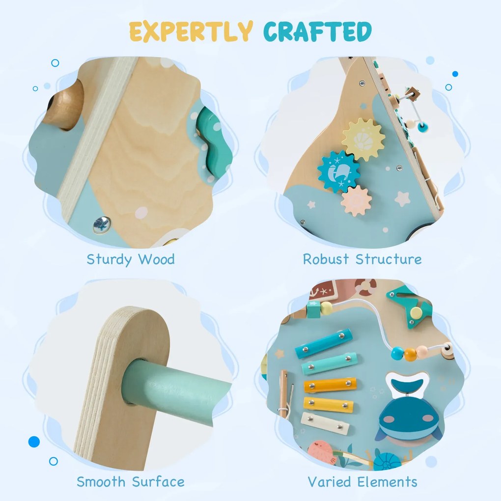 Andador de madeira para bebés 35 x 33,5 x 53,5 cm com Centro de atividades interativo Azul