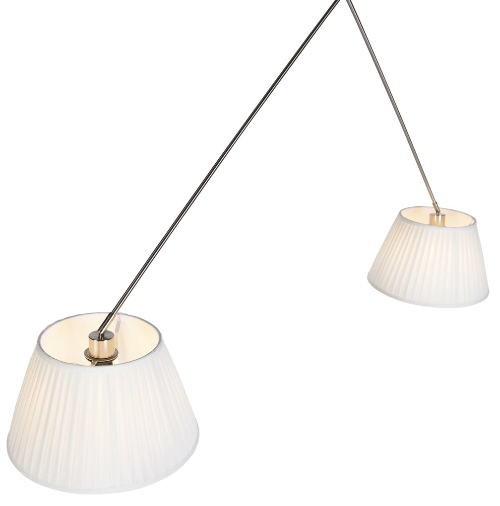 Candeeiro de suspensão em aço com abajures plissados creme 35 cm 2 luzes - Blitz Clássico / Antigo