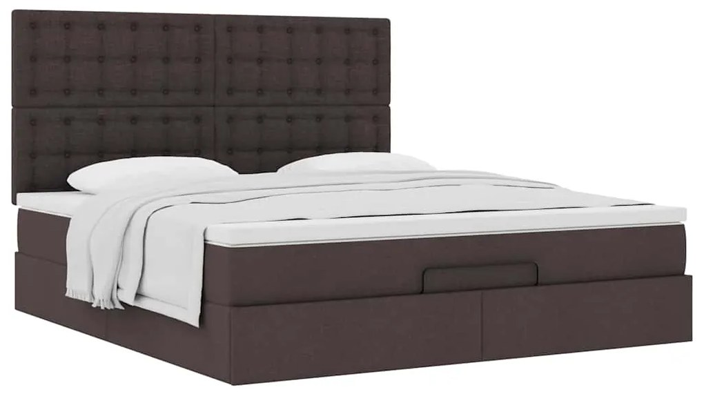 Estrutura de cama otomana com colchão tecido castanho escuro