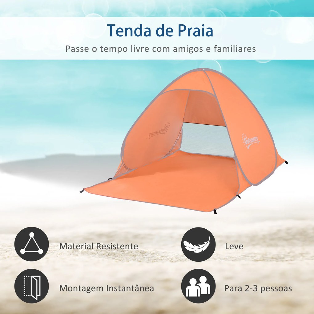 Tenda pop-up instantânea e portátil com janelas Tipo de refúgio para piquenique, praia e acampamento com proteção UV Laranja