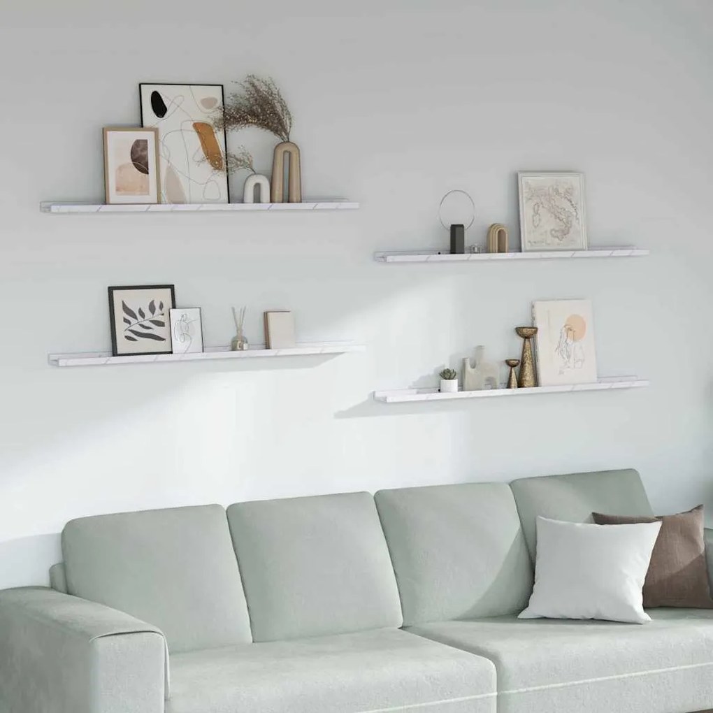 vidaXL Prateleira de Parede 4 pcs Mármore Branco 115 x 9 x 3 cm