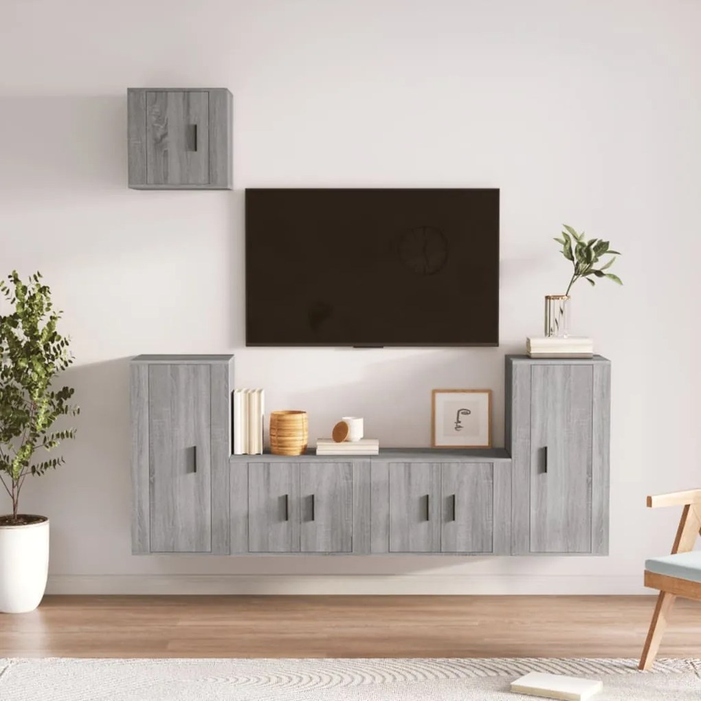vidaXL Conjunto móveis de TV 5 pcs madeira processada sonoma cinza