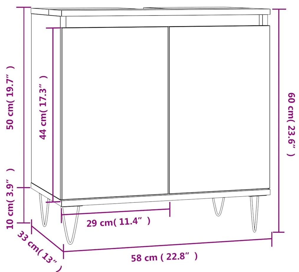 Armário de casa de banho 58x33x60 cm derivados madeira branco