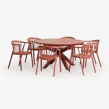 Conjunto De Mesa Extensível 145-200x145 Cm Em Alumínio Barces E 6 Cadeiras De Jardim Empilháveis Com Apoios De Braços Ivor Terracota - Sklum