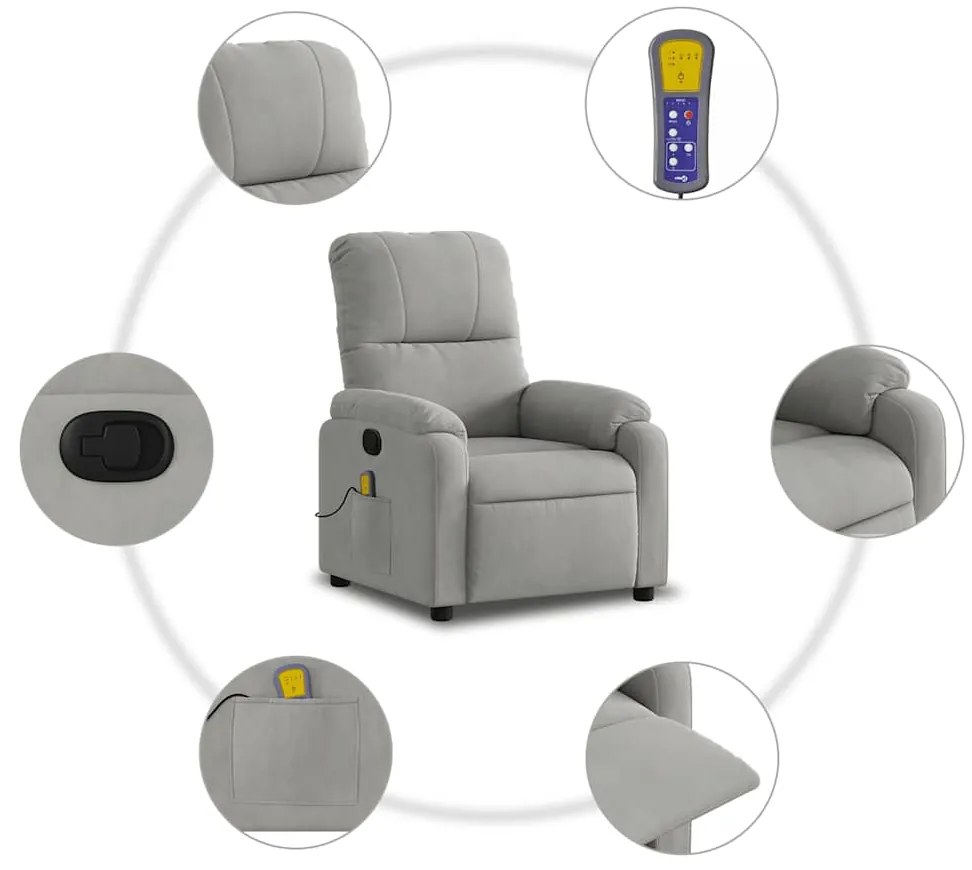 Poltrona de massagens reclinável tecido microfibra cinza-claro