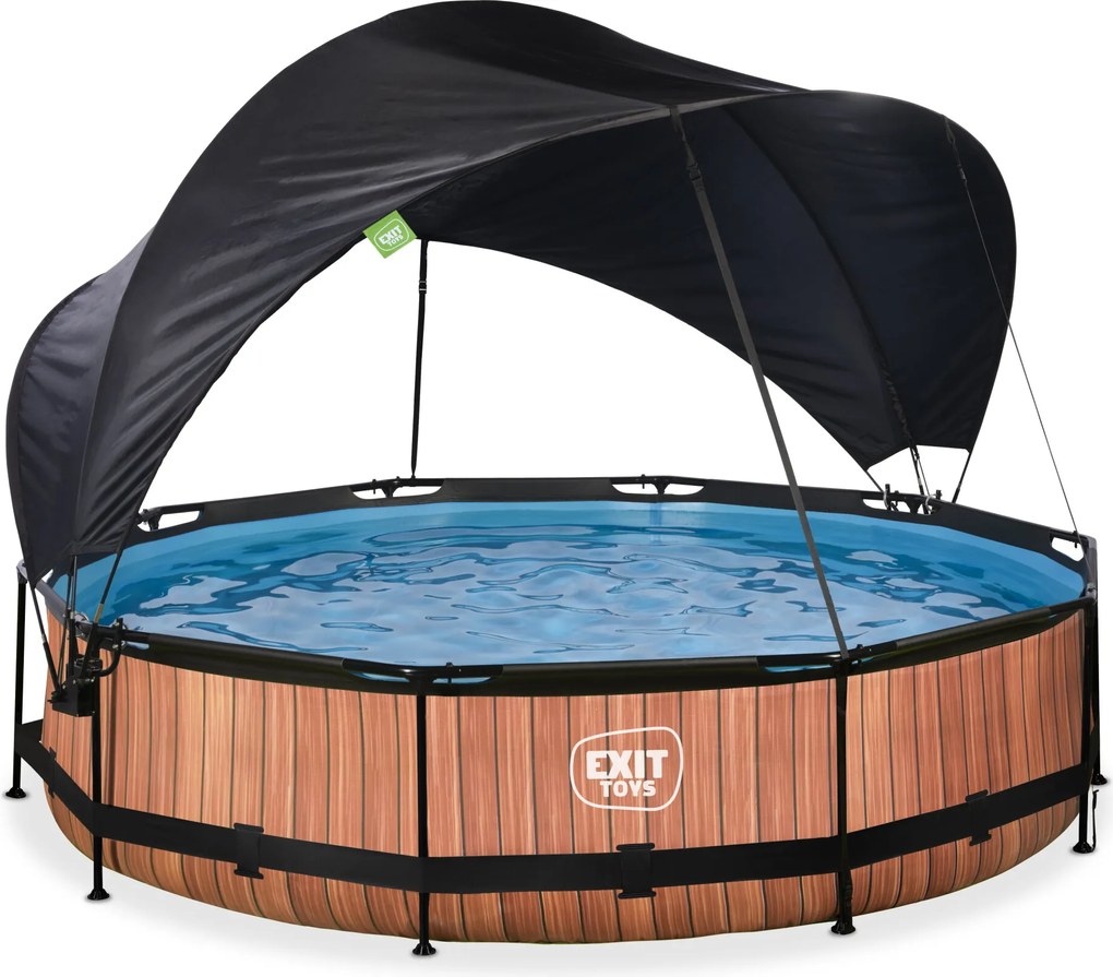 Piscina redonda Wood ø360x76cm com bomba de filtragem e cobertura - Castanha