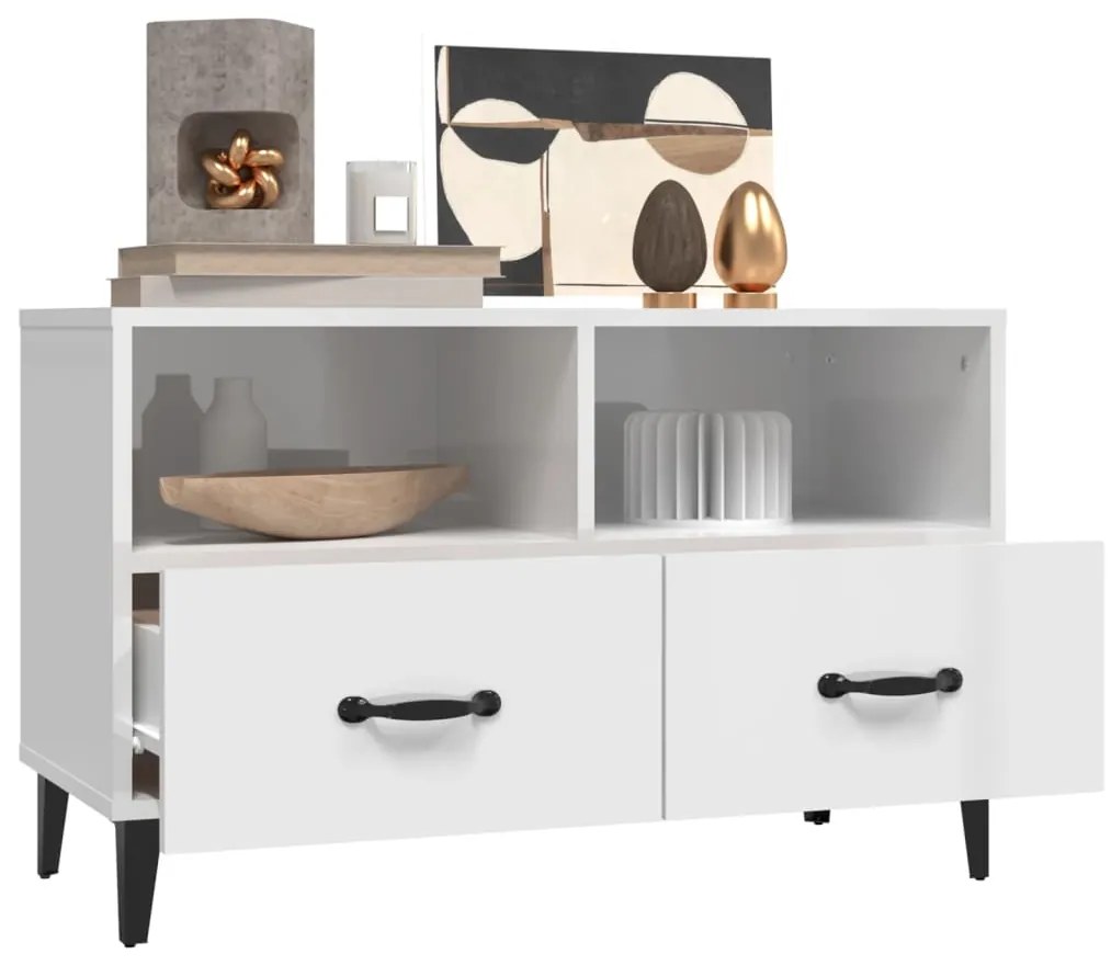Móvel de TV 80x36x50 cm derivados de madeira branco brilhante
