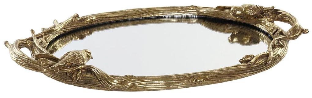 Tabuleiro DKD Home Decor Espelho Dourado Resina Pássaros (45 x 27 x 3,7 cm)
