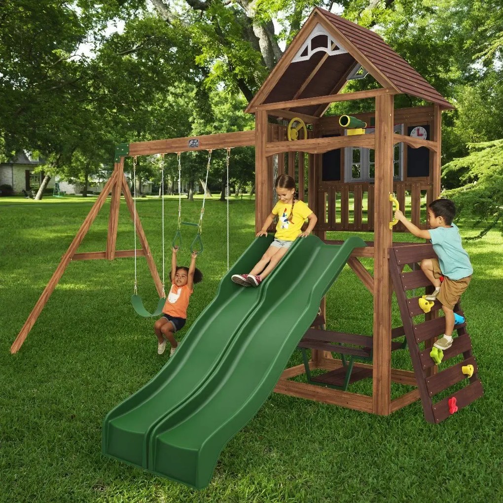Parque infantil exterior madeira com escorrega e baloiço Lindale Swing