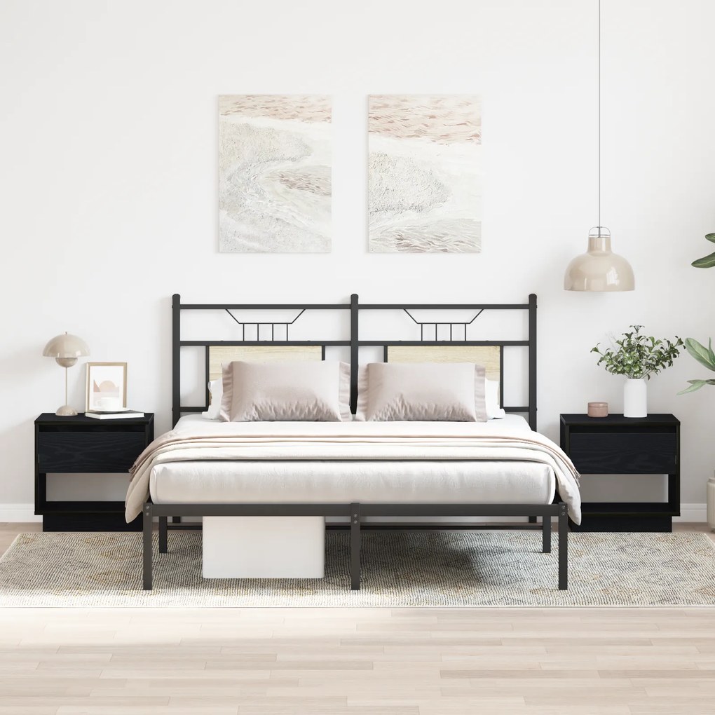 Cabeceira de cama vidaXL 2 pcs Carvalho Preto 45x34x49 cm Madeira engenheirada