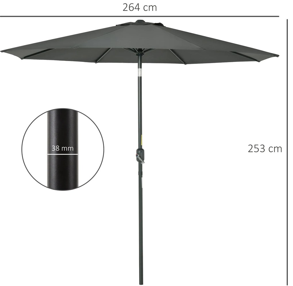 Chapéu de Sol Ø264x253cm com Proteção UV+50 Chapéu de Sol de Alumínio