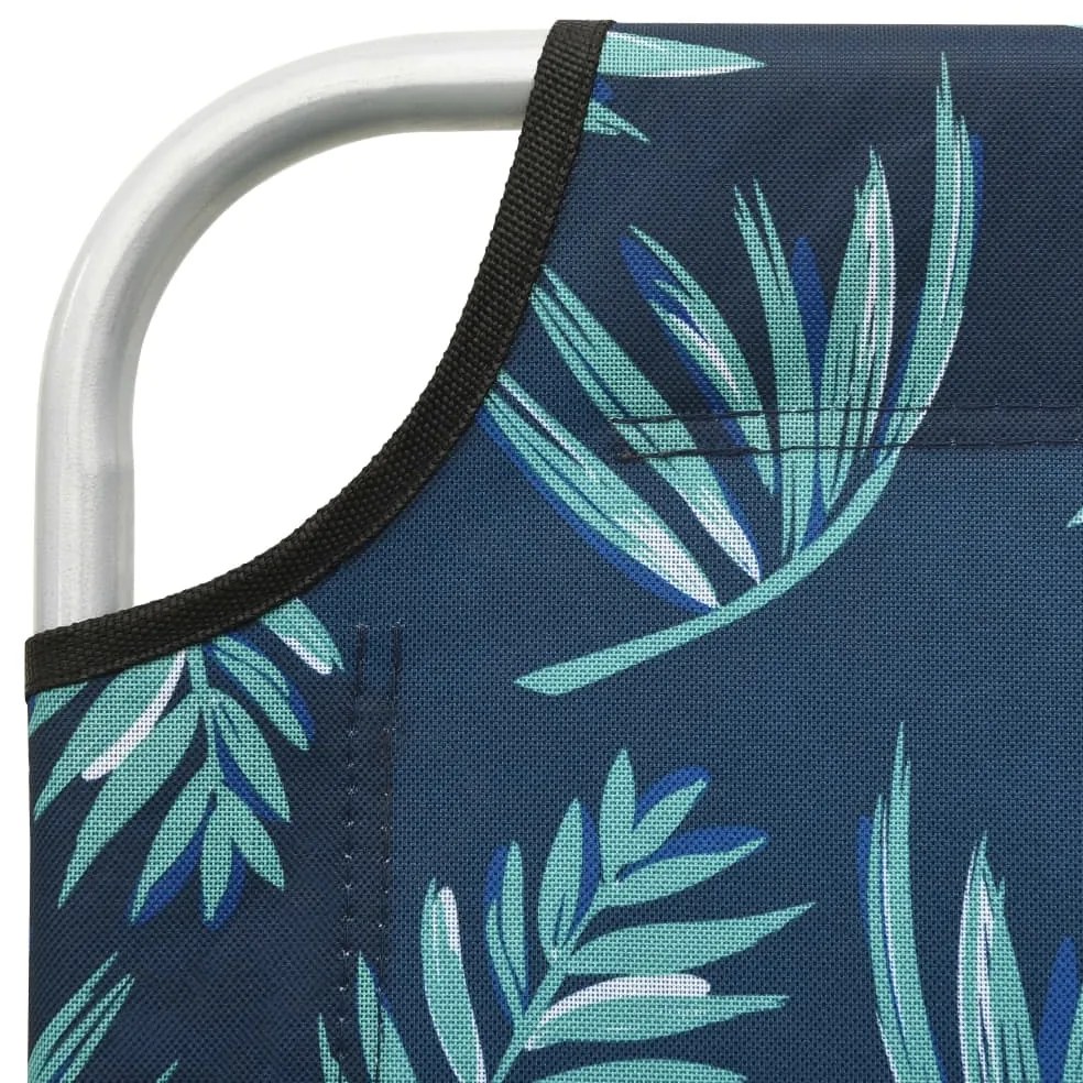 Espreguiçadeira dobrável aço e tecido com folhas estampadas