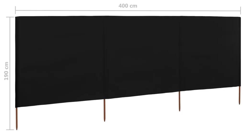 Para-vento com 3 painéis em tecido 400x160 cm preto