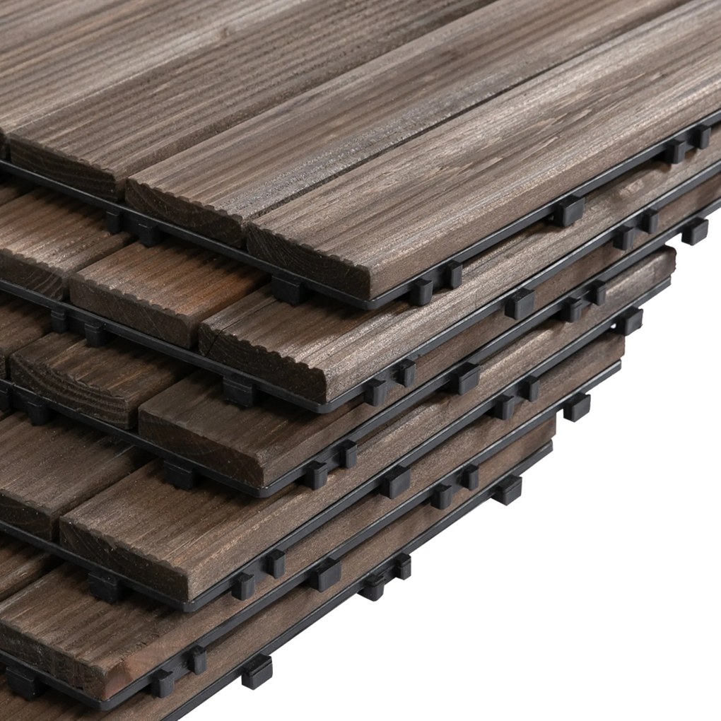 Módulo de 27 Deck de Madeira 30x30cm com Área de 2,5m² Estrados com Sistema de Clic para Balcão Terraço Jardim Marrom Escuro