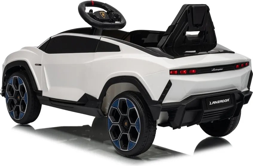 Carro elétrico para crianças Lamborghini Lanzador 12V, Pneus em borracha maciça, banco em pele sintética Branco