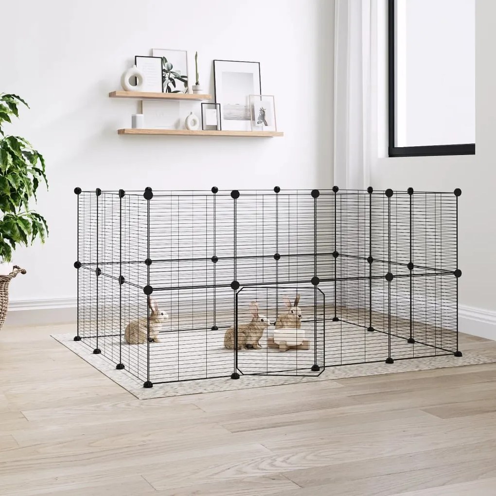 vidaXL Gaiola p/ animais de 28 painéis c/ porta 35x35 cm aço preto