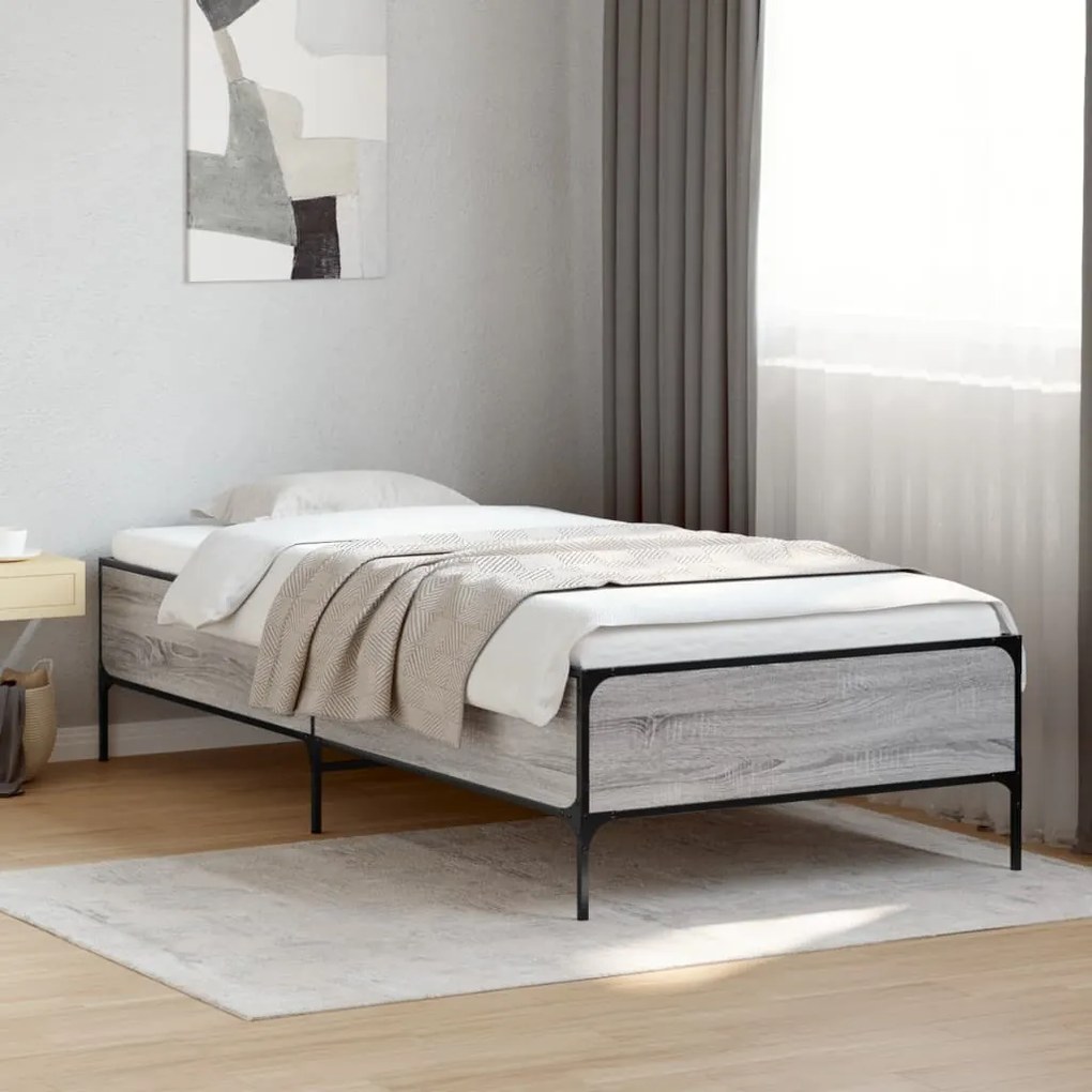 Estrutura cama 100x200 cm derivados madeira/metal cinza sonoma