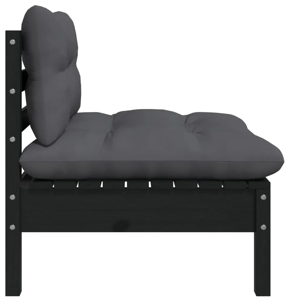 3 pcs conjunto lounge jardim c/ almofadões pinho maciço preto