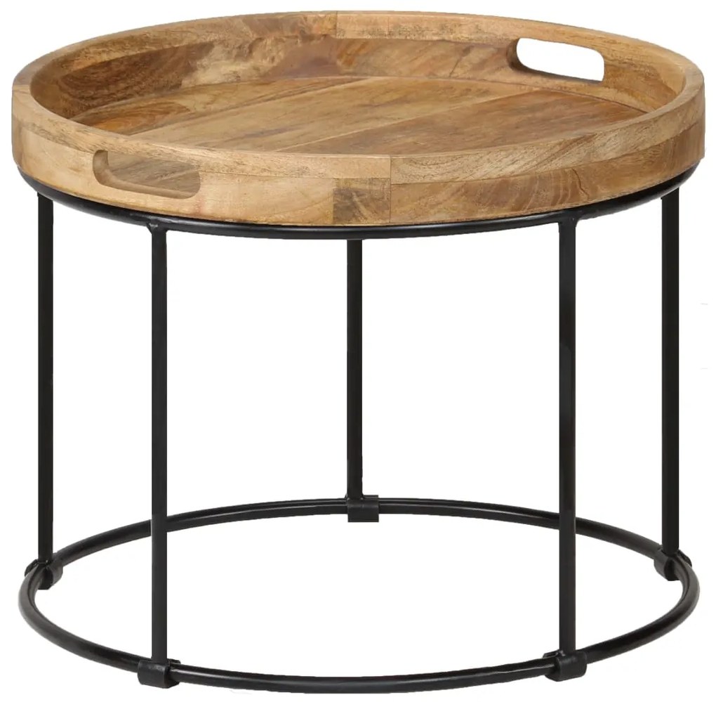 Mesa de centro madeira de mangueira maciça e aço 50x40 cm