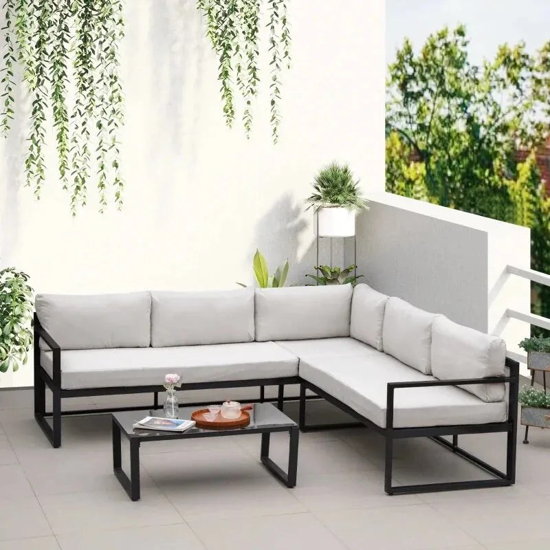 Conjunto de Jardim Jamilla - 2 Sofás e 1 Mesa de Centro - Design Moder