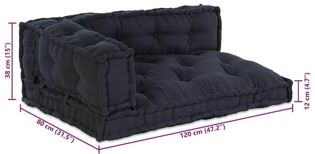 Almofada de Sofá Pallet 3 pcs Antracite Largo Algodão
