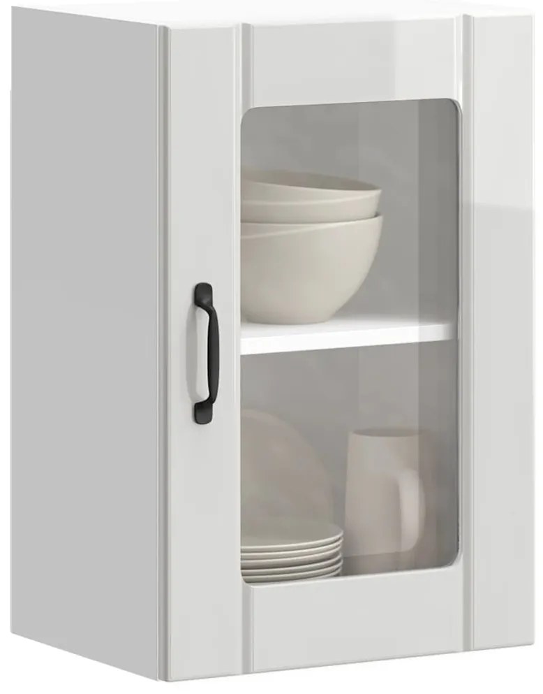 Armário de parede cozinha porta vidro Lucca branco brilhante