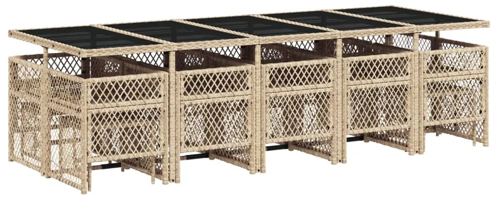 15 pcs conjunto de jantar p/ jardim com almofadões vime PE bege