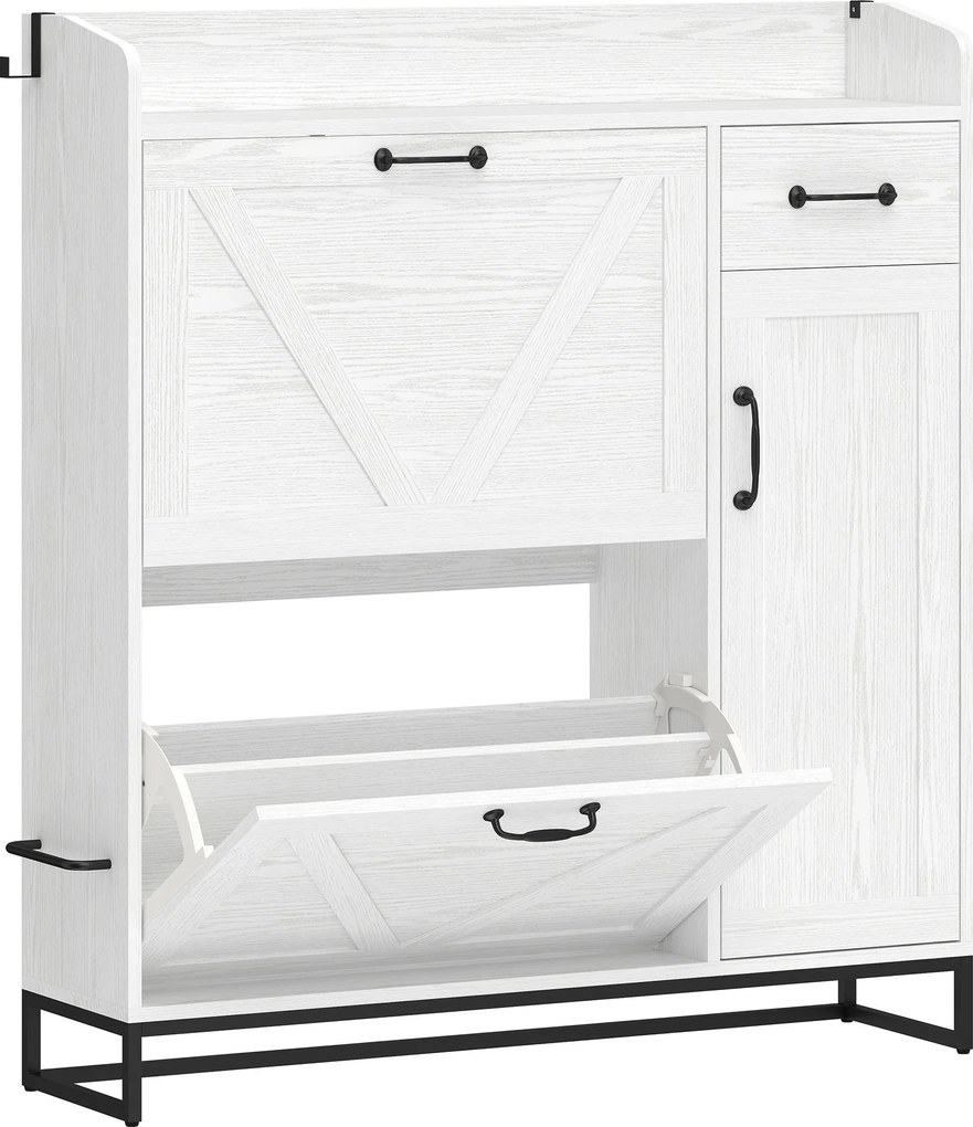 HOMCOM Sapateira Estreito com 2 Compartimentos Rebatíveis Prateleiras Ajustáveis para 12 Pares para Espaços Pequenos 106,7x26x116cm Branco | Aosom Portugal