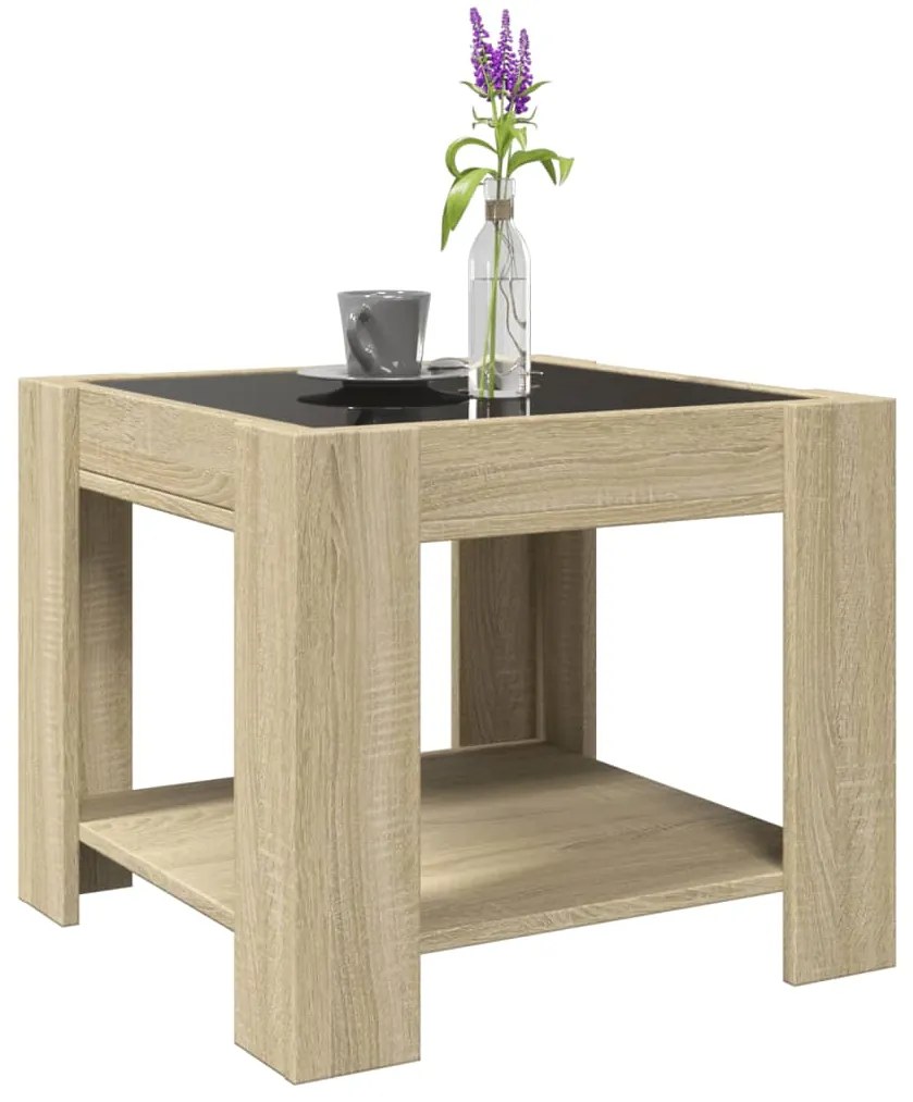 Mesa de centro c/ LEDs 53x53x45 cm derivados de madeira