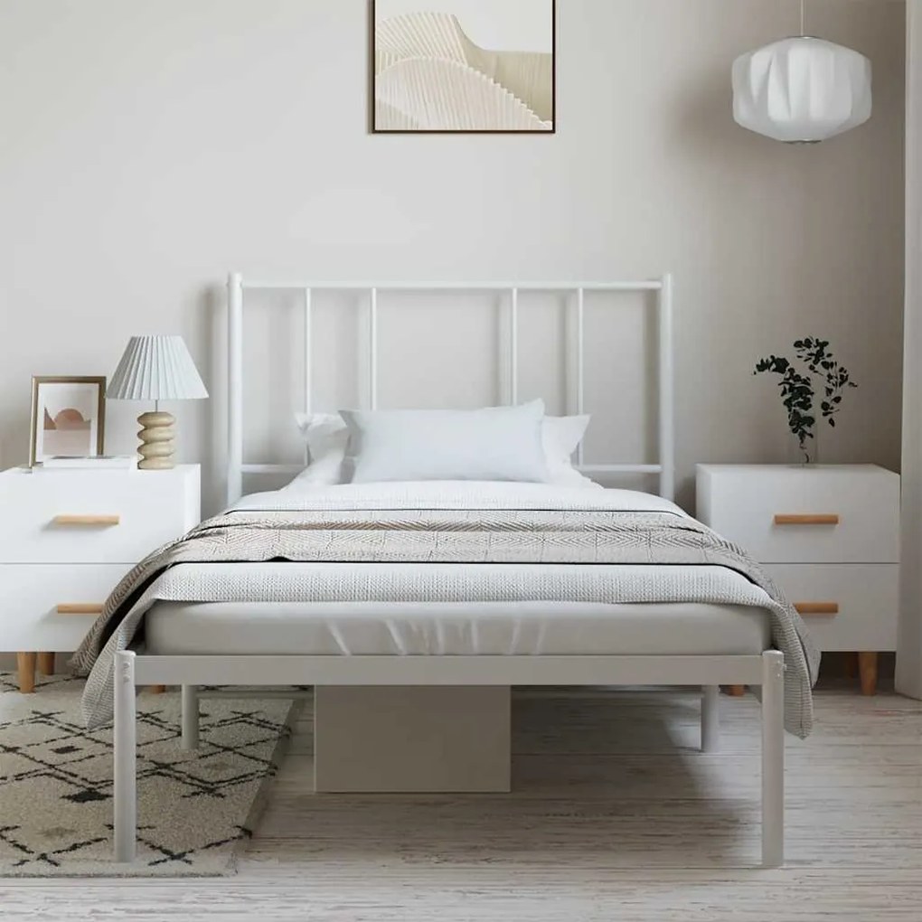 Estrutura de cama com cabeceira 100x200 cm metal branco