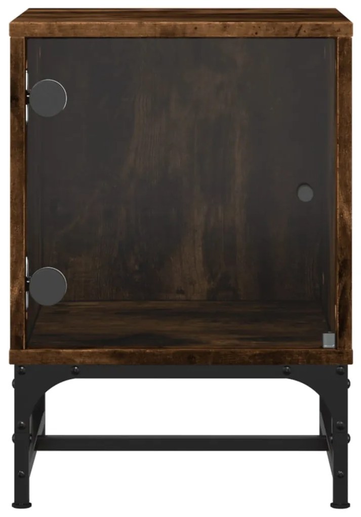 Mesa cabeceira c/ portas vidro 2 pcs 35x37x50cm carvalho fumado