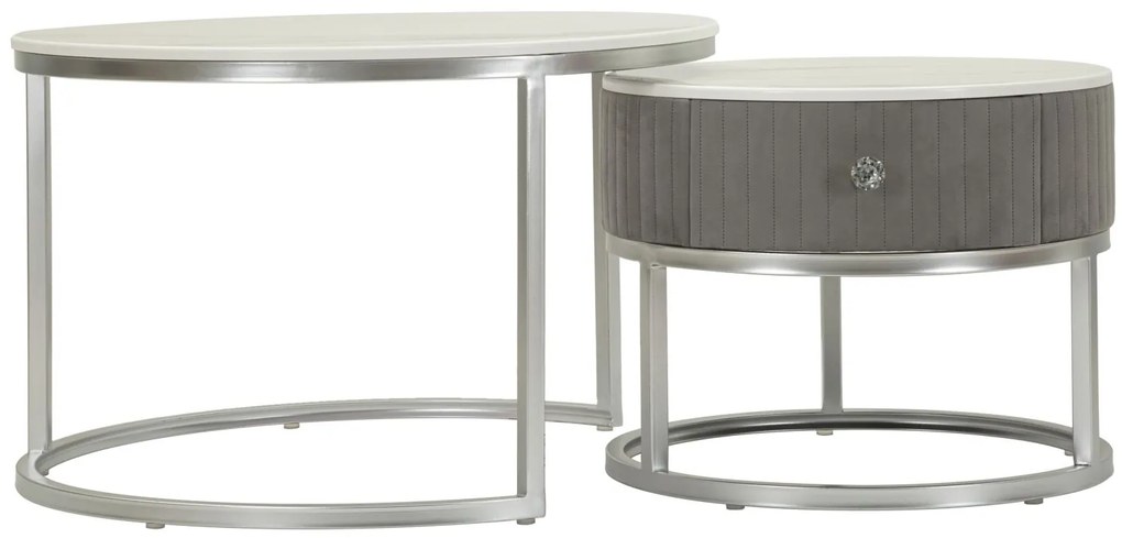 CONJUNTO DE MESAS DE CAFÉ CINZENTAS 2 PEÇAS CM Ø 70X45-50X40 CINZA E PRATA