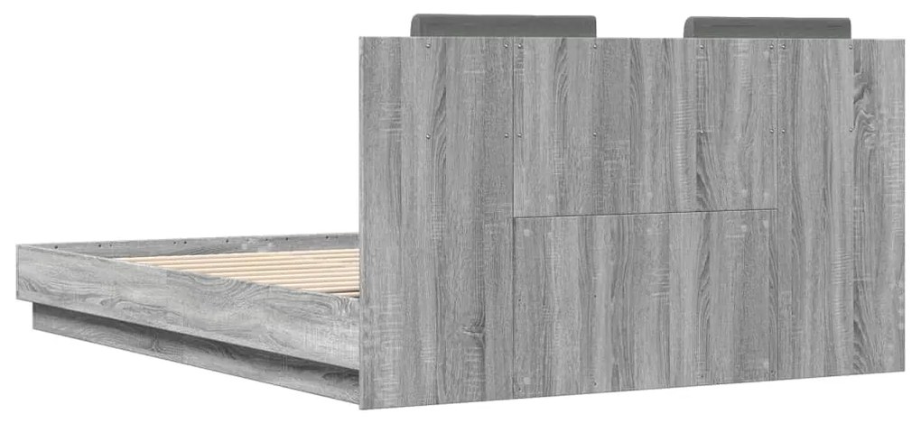 Estrutura de cama c/ cabeceira/luzes LED 120x200cm cinza sonoma