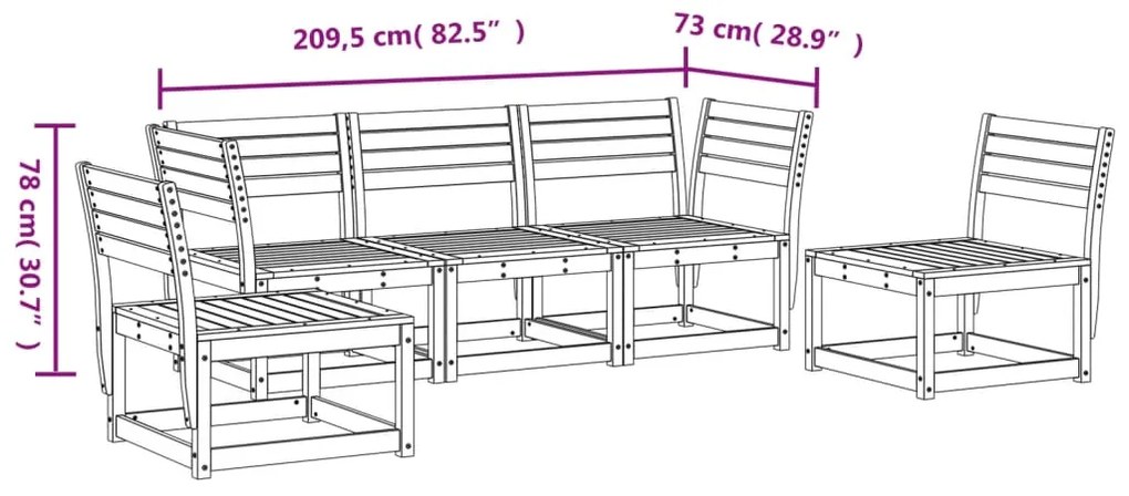 5 pcs conjunto de sofás para jardim madeira de pinho maciça
