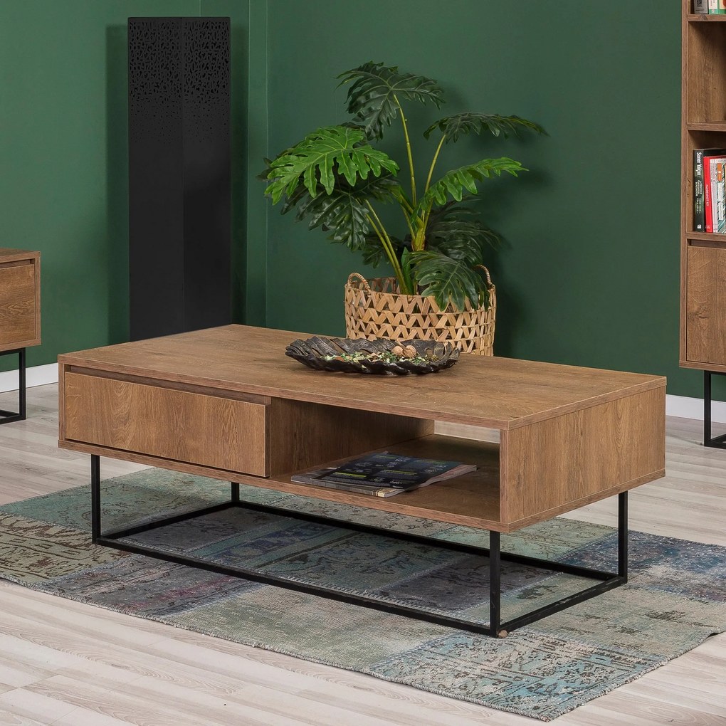 Conjunto de Mobiliário de Sala de Estar Laxus – Nogueira/Preto – TV: 1